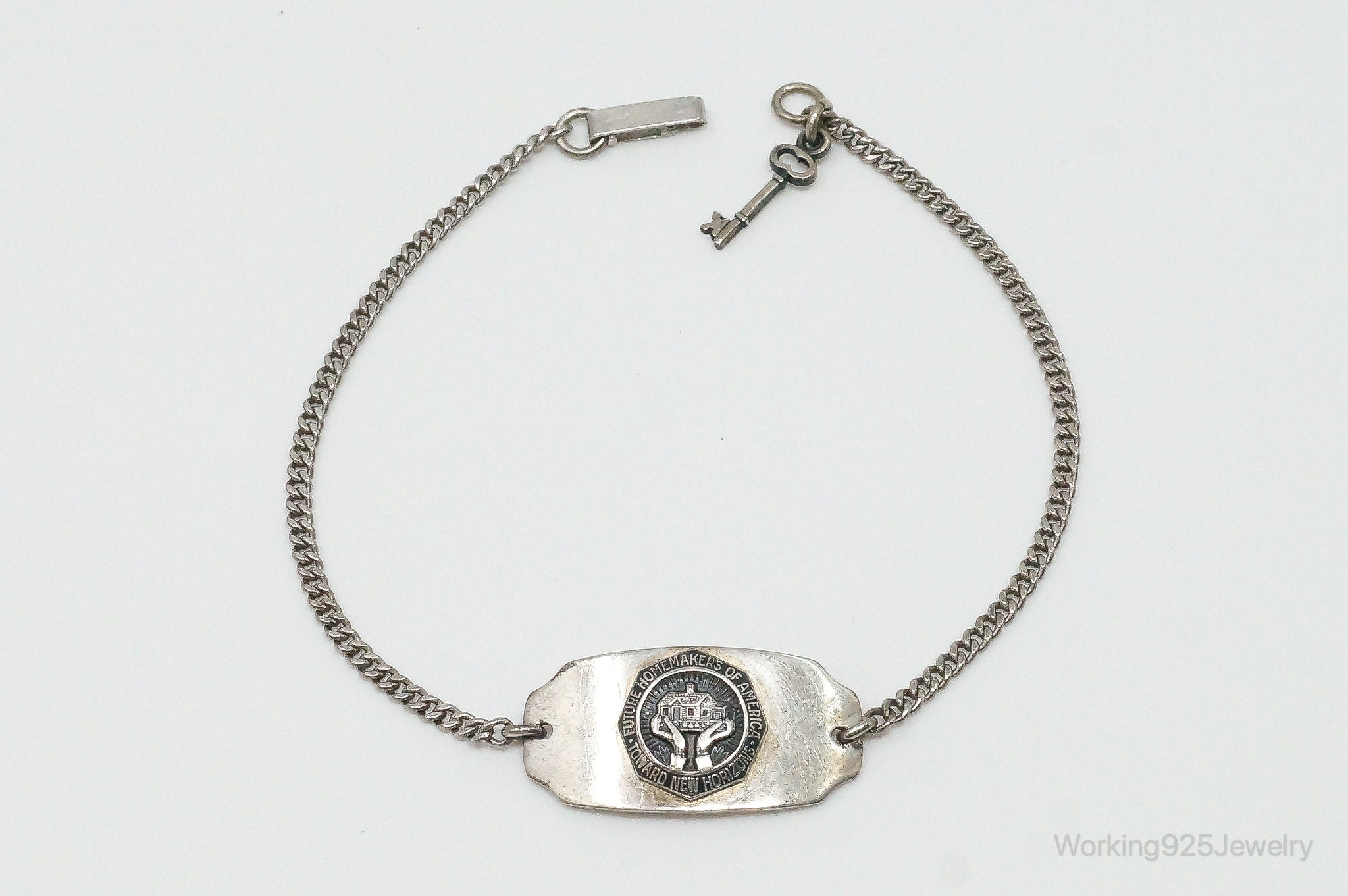 1940s Vintage Future Homemakers of America Sterling Silver Key Charm Bracelet