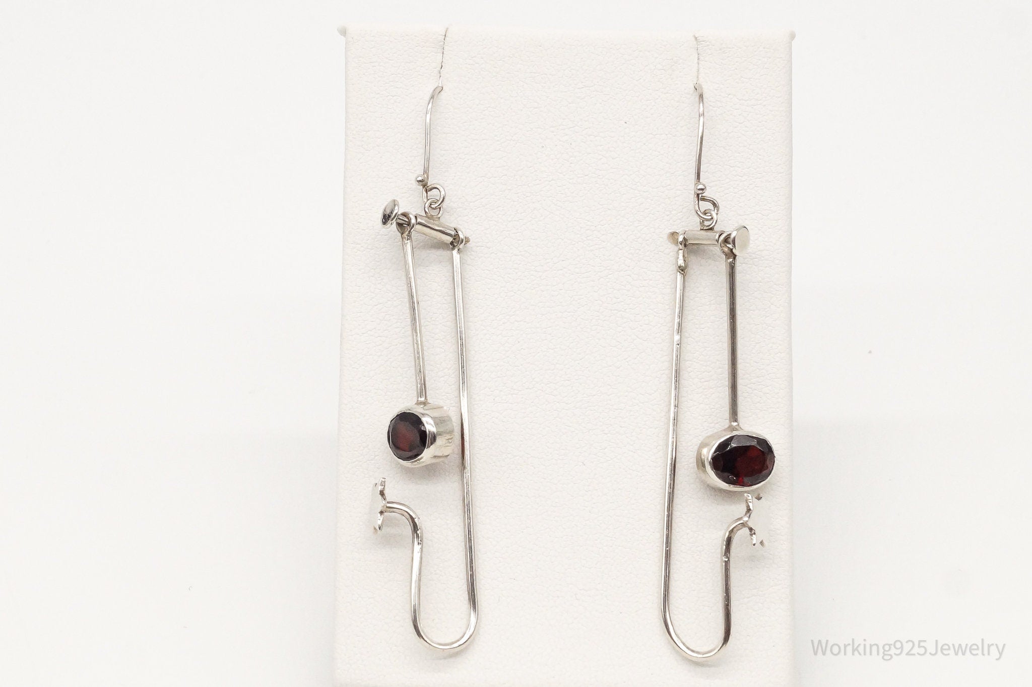 Vintage Garnet Long Moving Silver Earrings