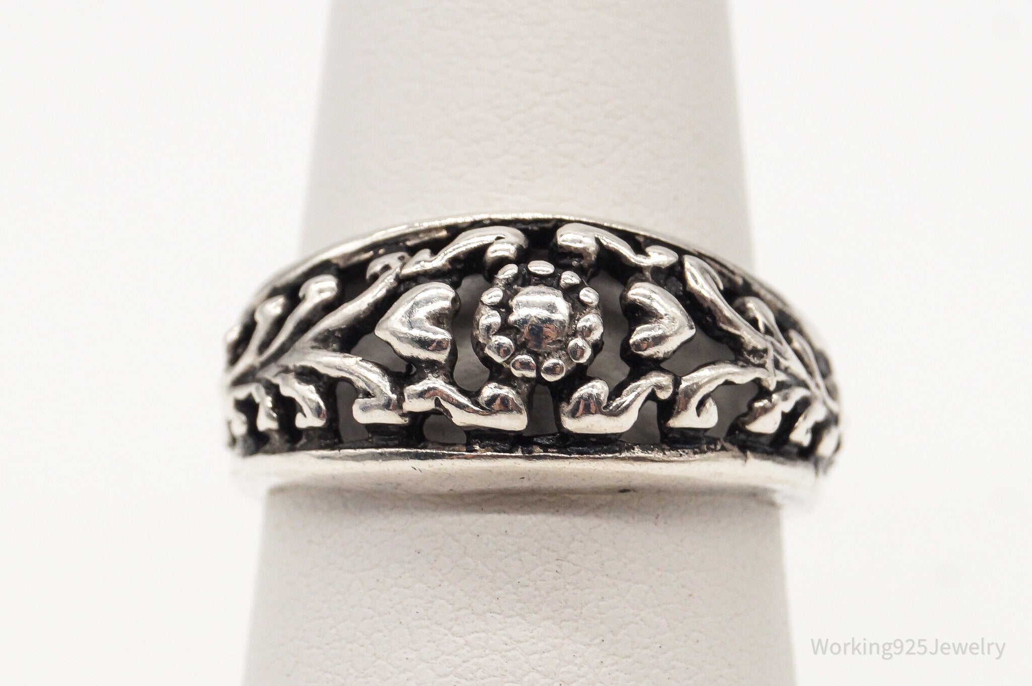 Vintage Hearts Filigree Bali Sterling Silver Band Ring - Size 6.75