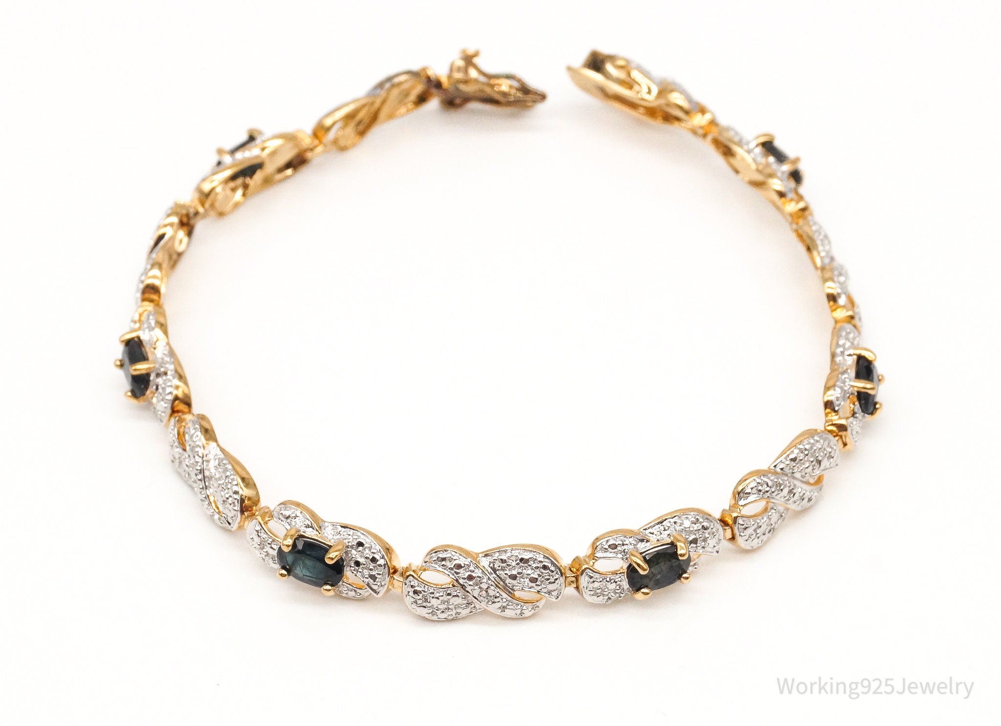 Designer Ross Simons Sapphires One Diamond 18Kt Gold Vermeil Sterl. Sil Bracelet