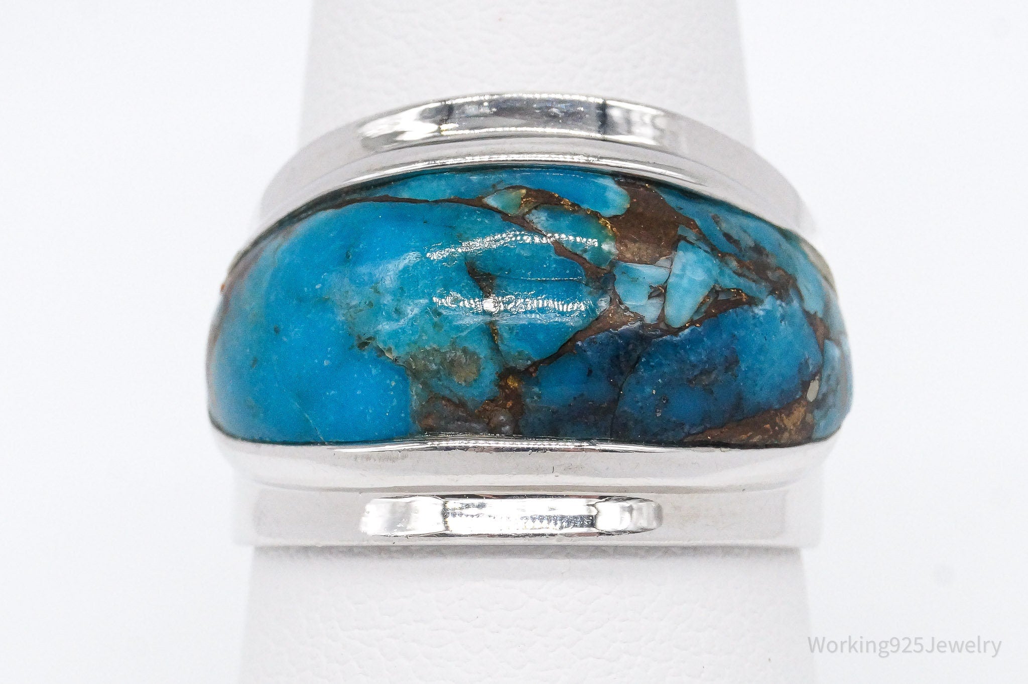 Vintage Blue Turquoise Sterling Silver Ring - Size 7.75