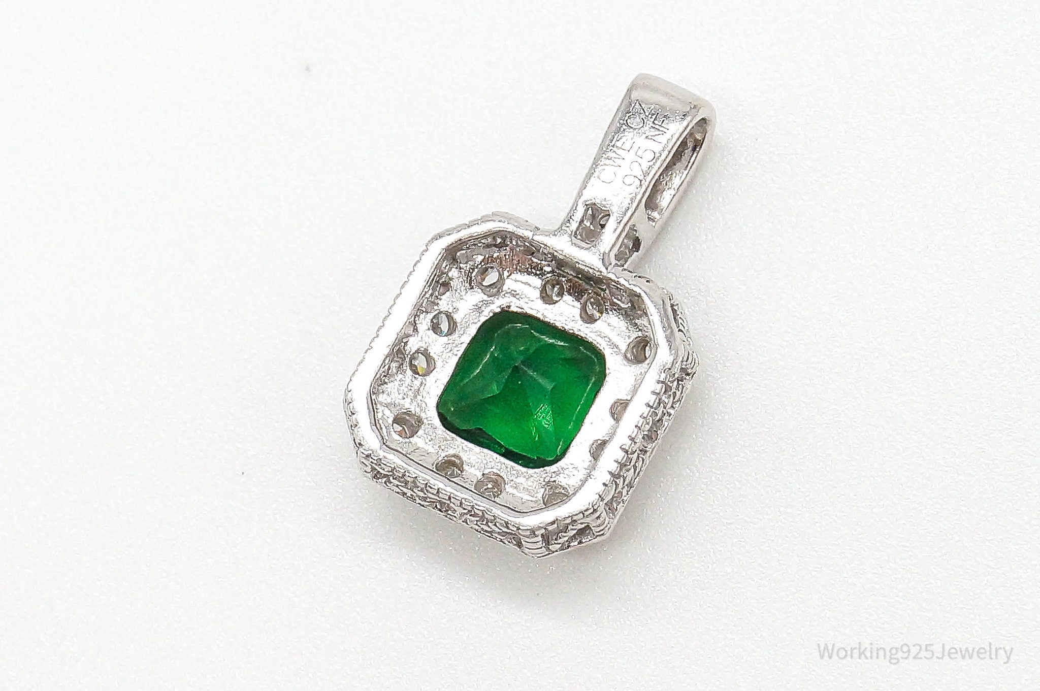 Designer CWE Lab Emerald Cubic Zirconia Sterling Silver Pendant