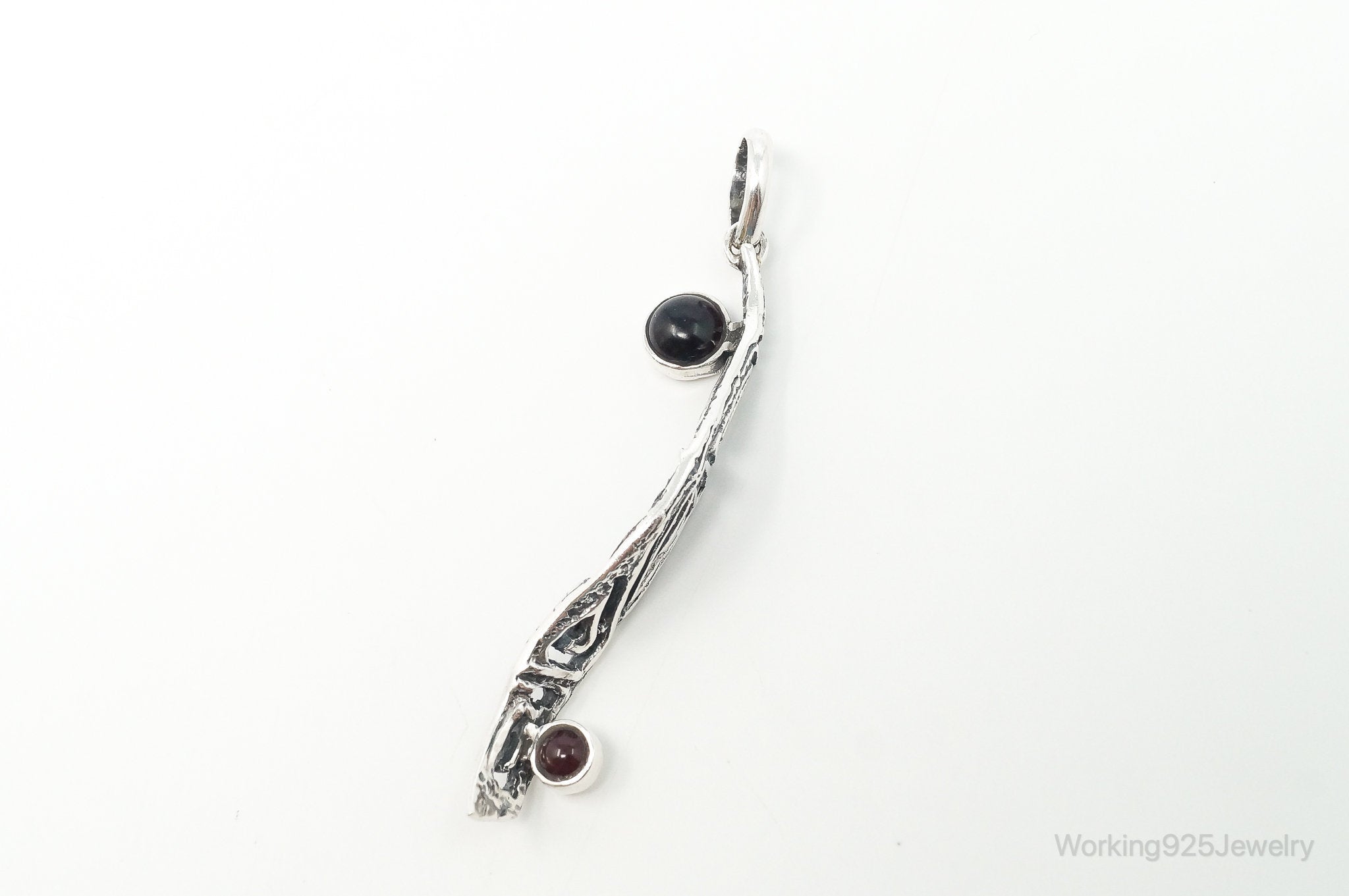 Unique Designer KARA Black Onyx Ruby Sterling Silver Necklace Pendant