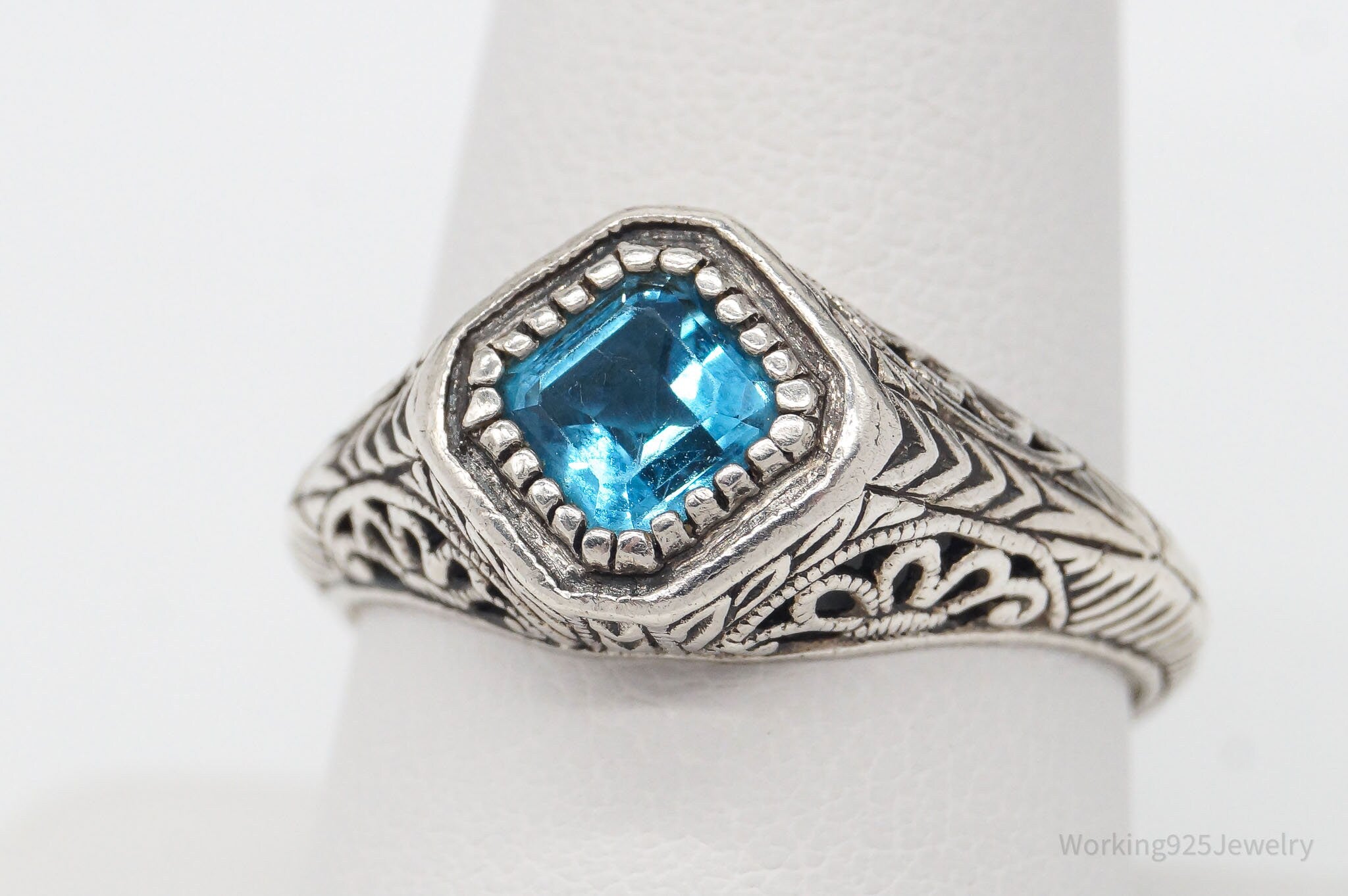 Vintage Designer CNA Blue Topaz Sterling Silver Ring - Size 10