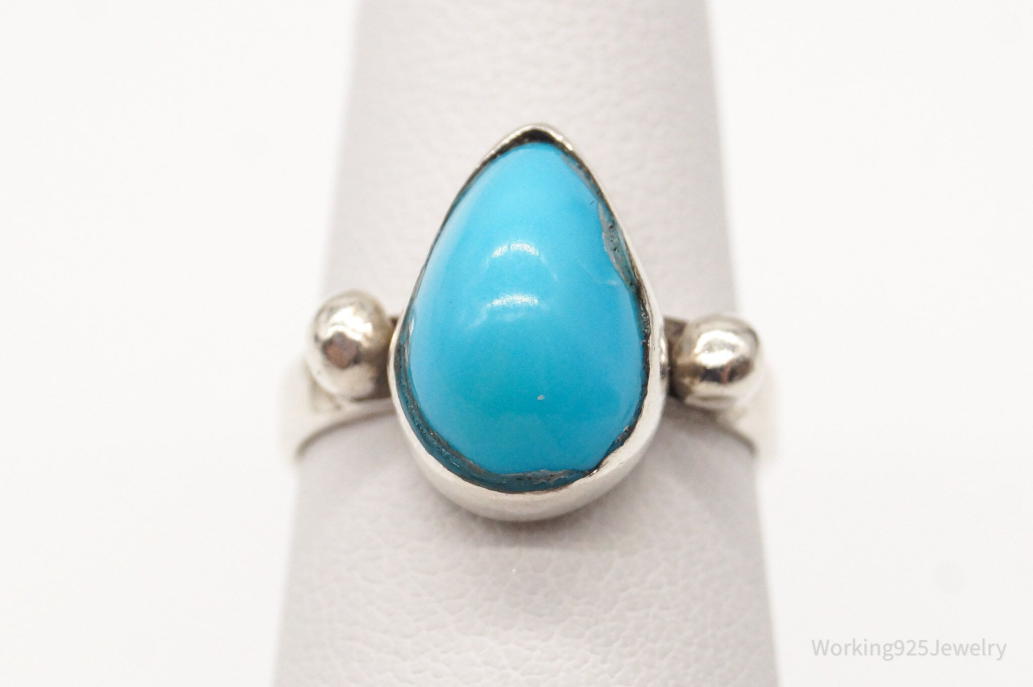 Vintage Egyptian Blue Turquoise Sterling Silver Ring - Size 3.75