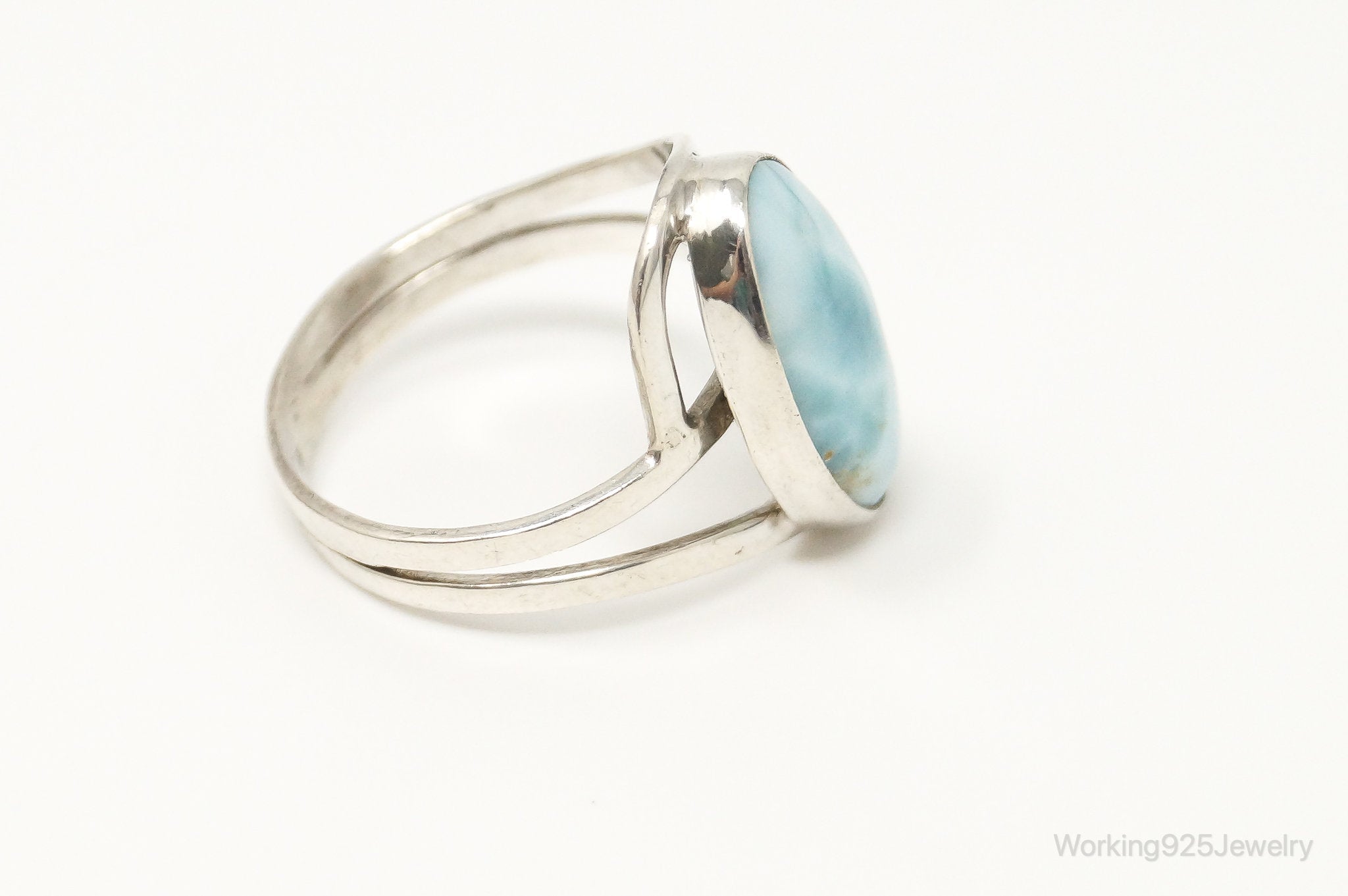 Vintage Blue Larimar Modernist Sterling Silver Ring - Size 6.25