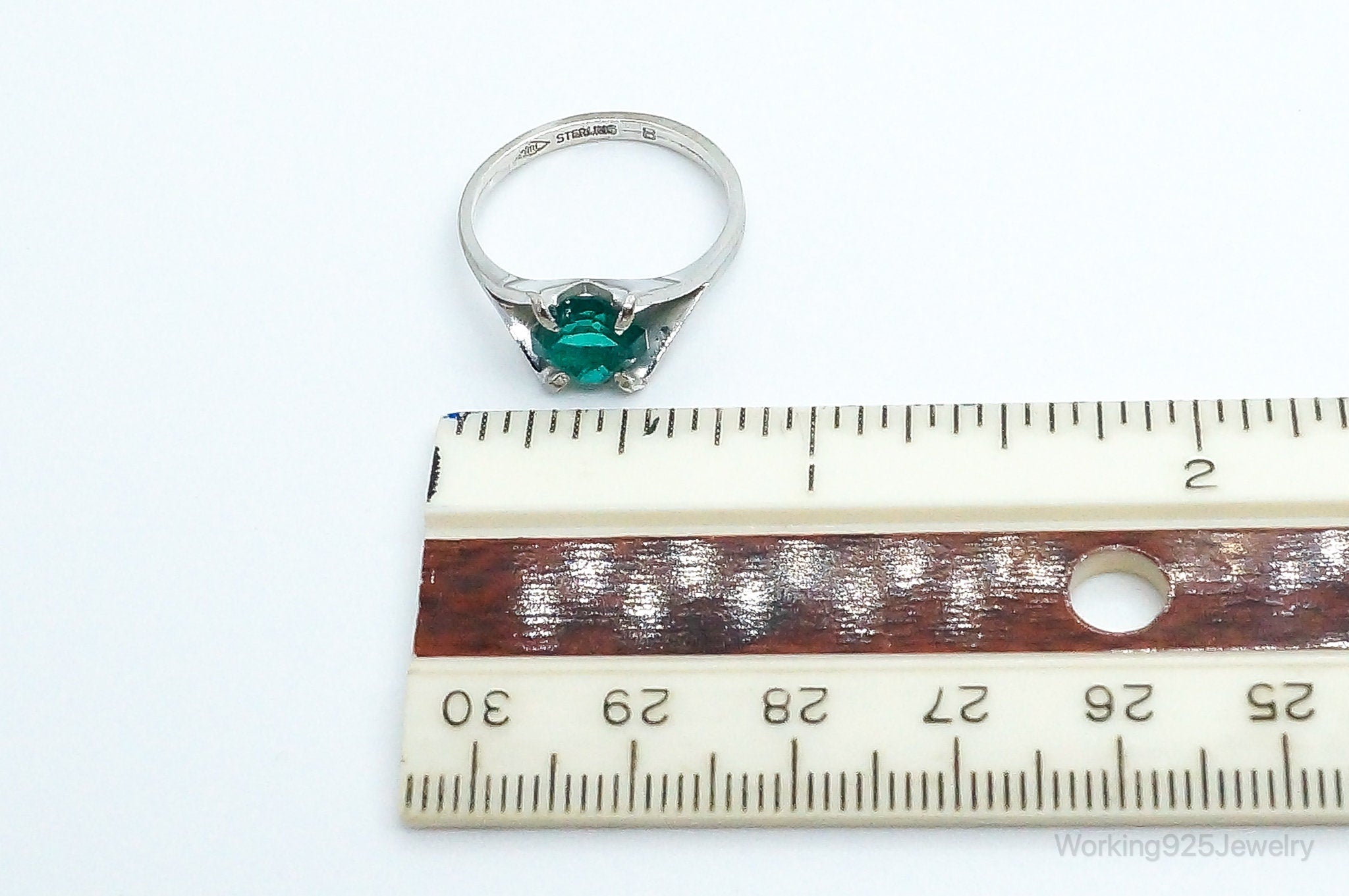 Antique Green Art Glass Sterling Silver Ring Size 8