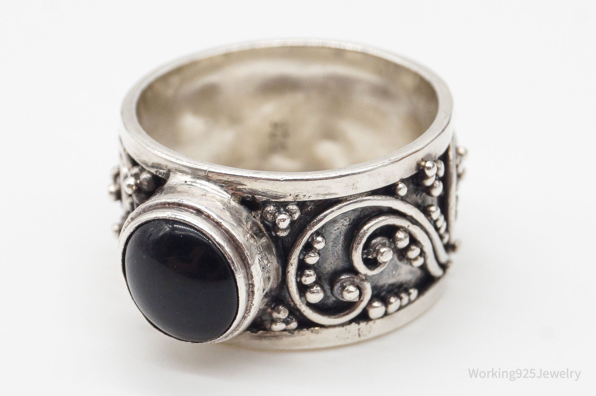 Vintage Black Onyx Sterling Silver Ring - Size 7.75