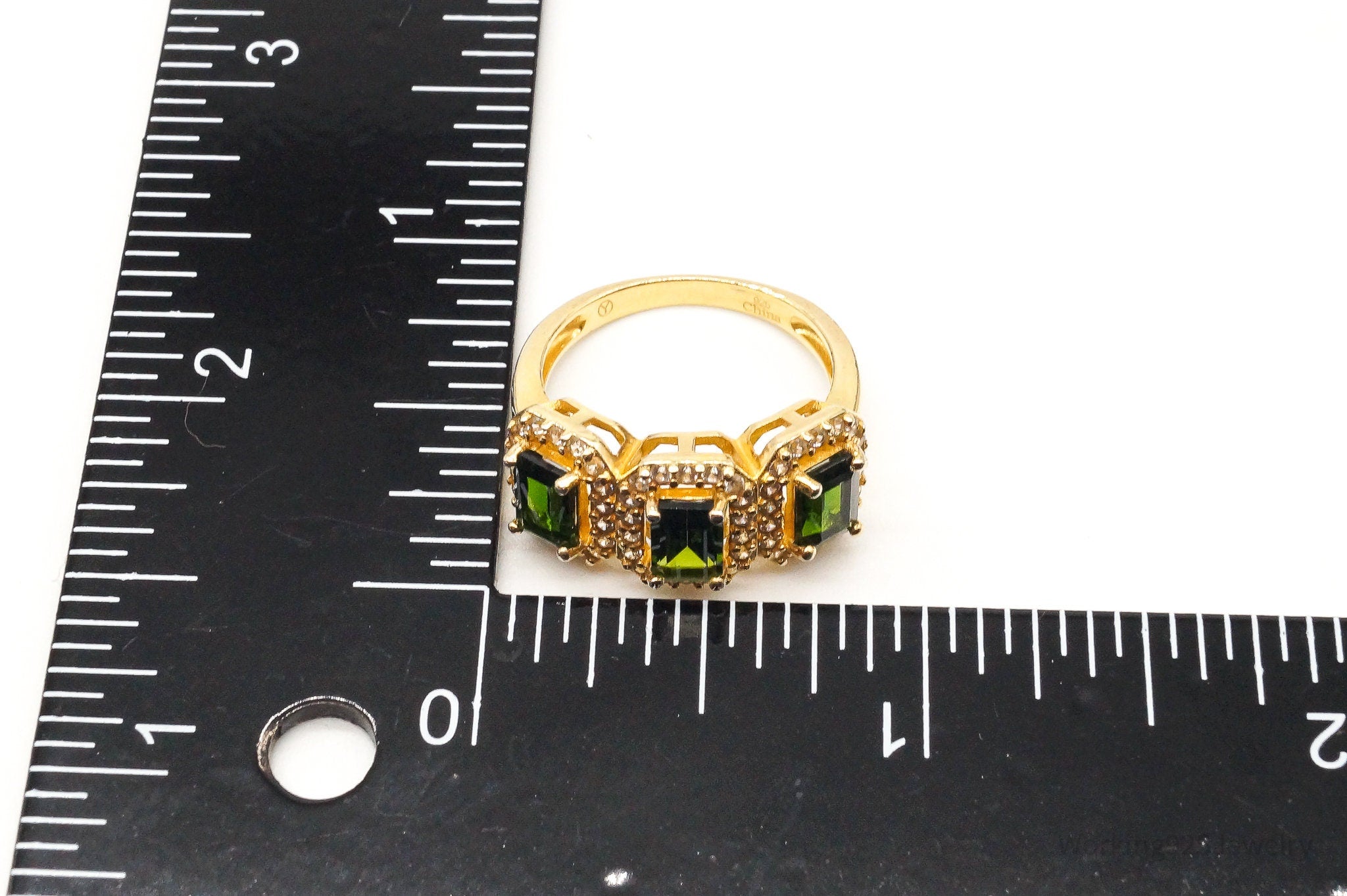 Designer Peridot Cubic Zirconia Gold Vermeil Sterling Silver Ring - Size 7