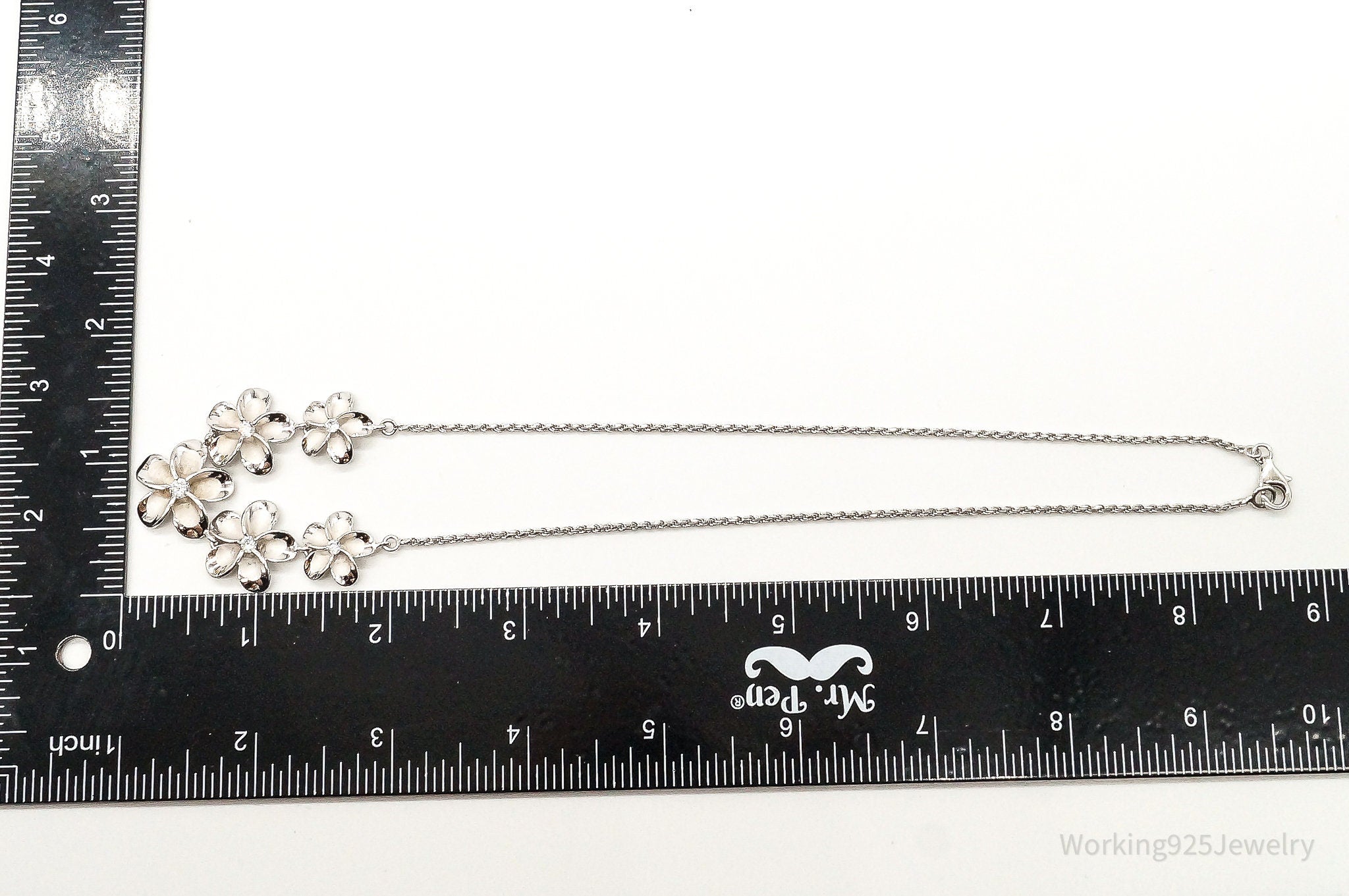 Designer Cubic Zirconia Sterling Silver Flower Necklace