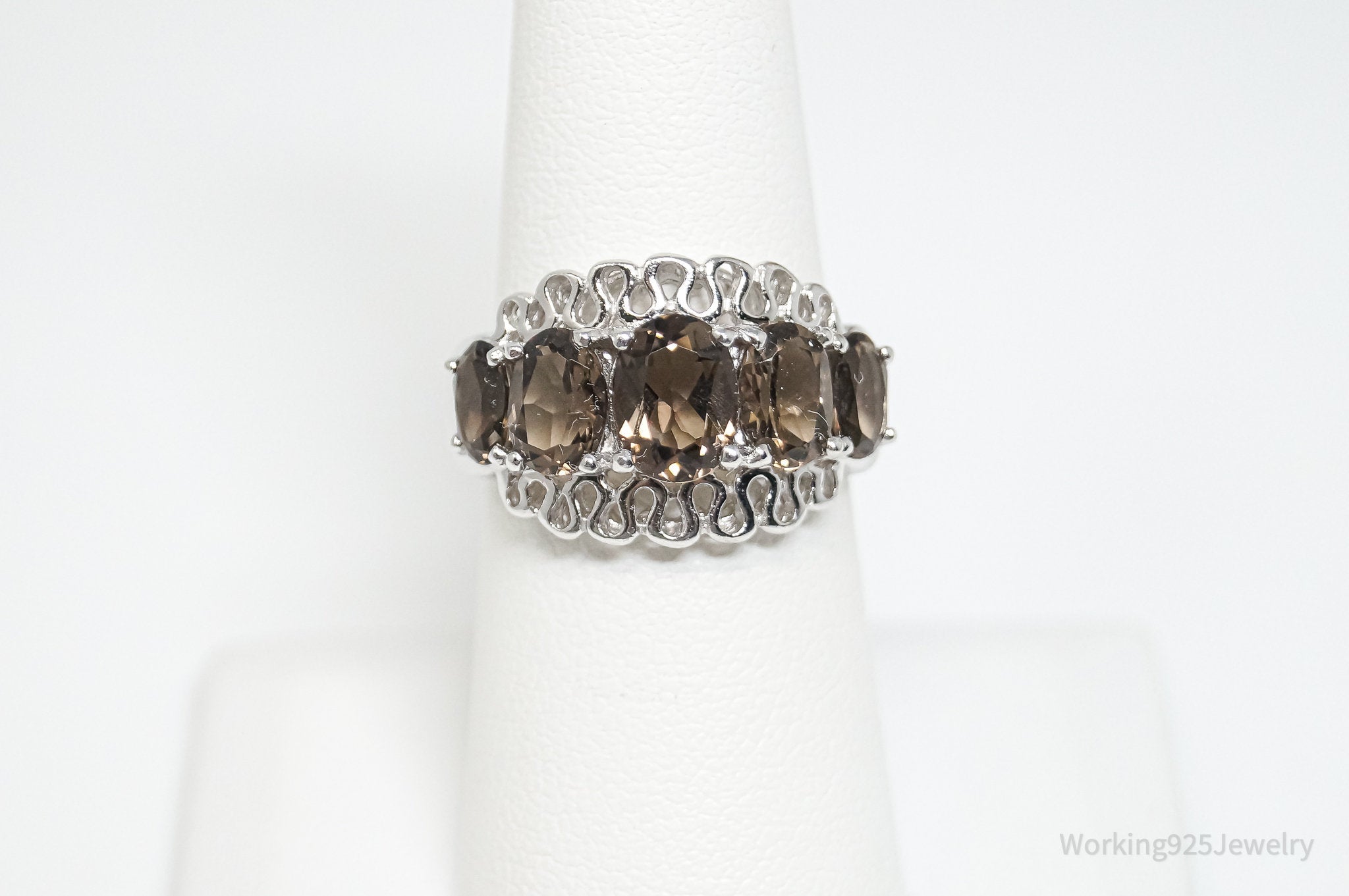 Vintage Designer Smoky Topaz Sterling Silver Statement Ring - Size 6.75