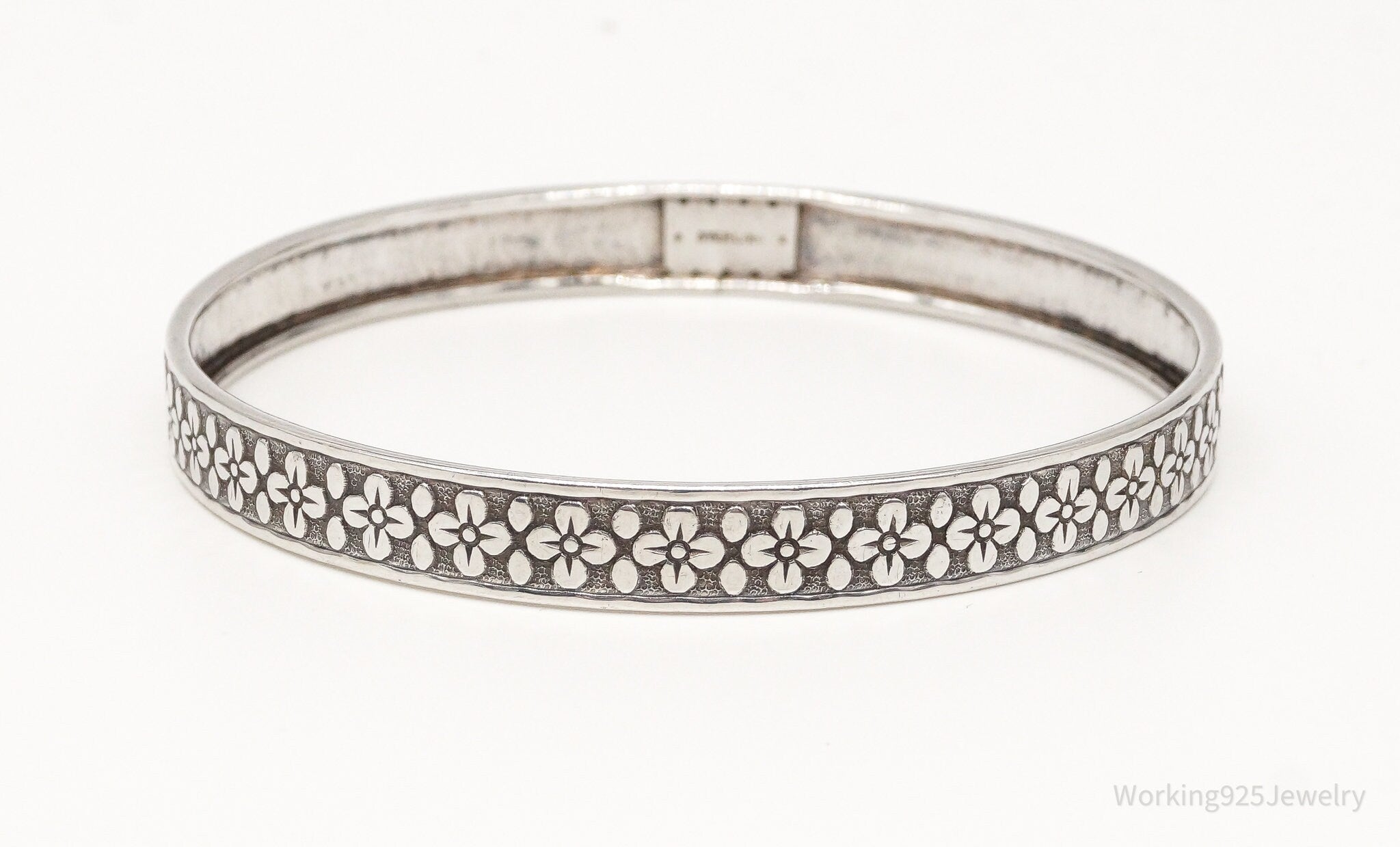 Antique Sterling Silver Floral Pattern Bangle Bracelet