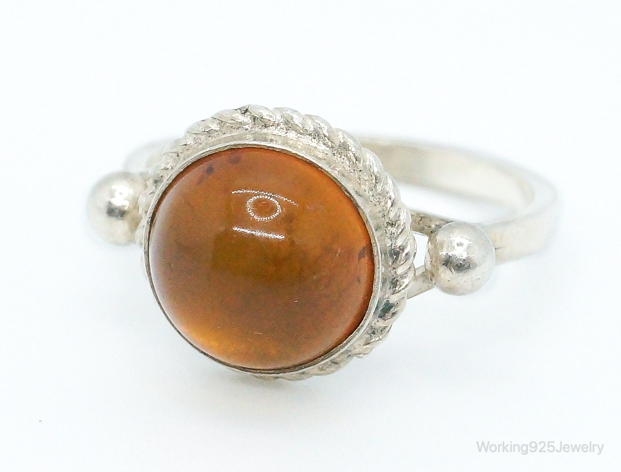 Vintage Amber Sterling Silver Ring - Size 7.25