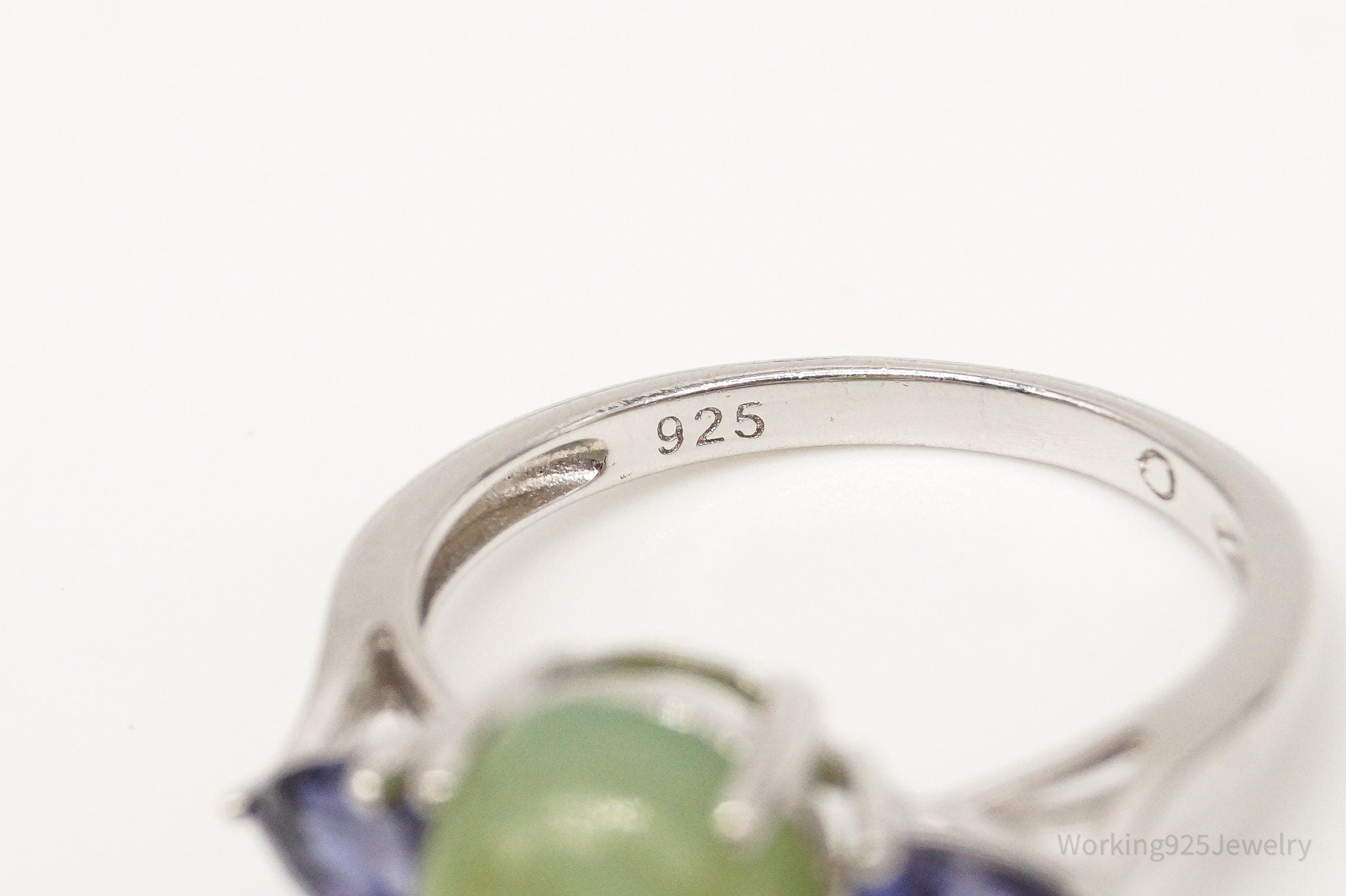 Vintage Jade Iolite Sterling Silver Ring - Size 7.25