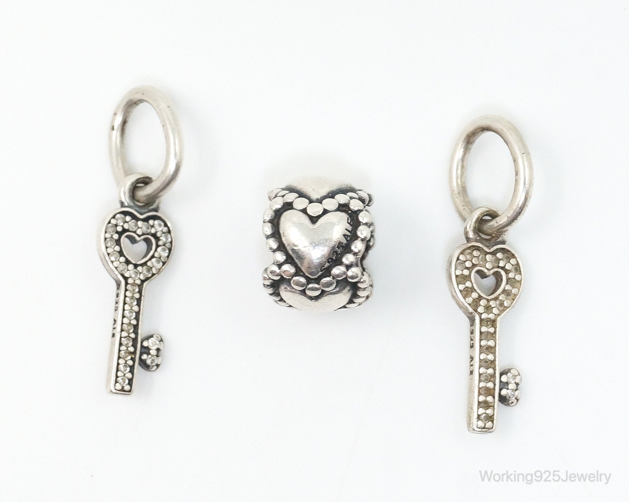 Vintage Designer Pandora ALE Hearts Love CZ Sterling Silver Charms