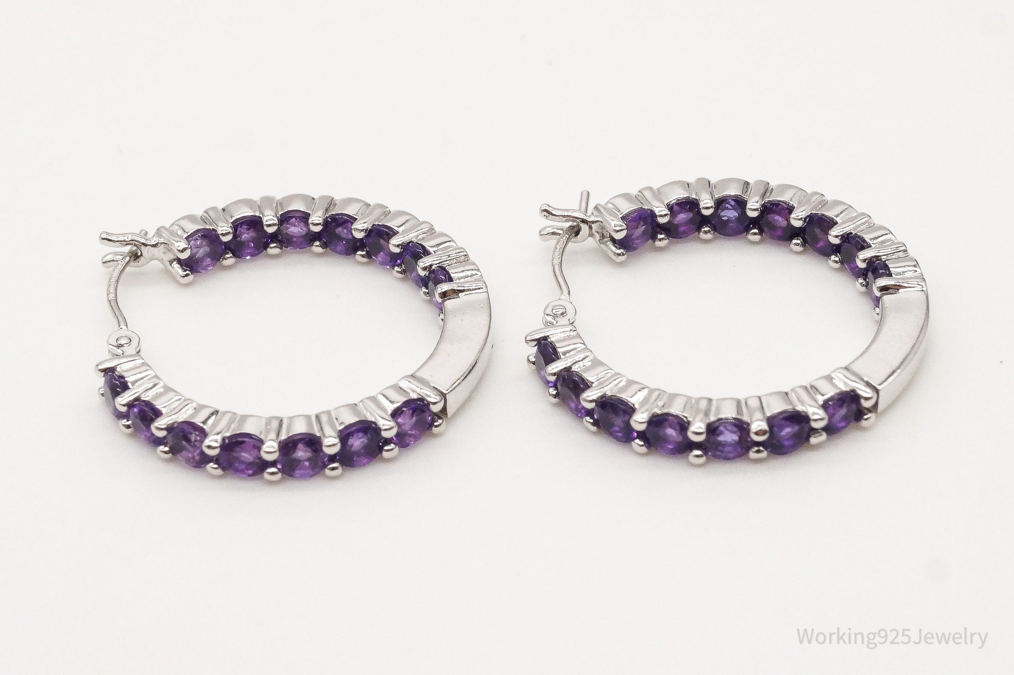 Vintage Amethyst Sterling Silver Hoop Earrings