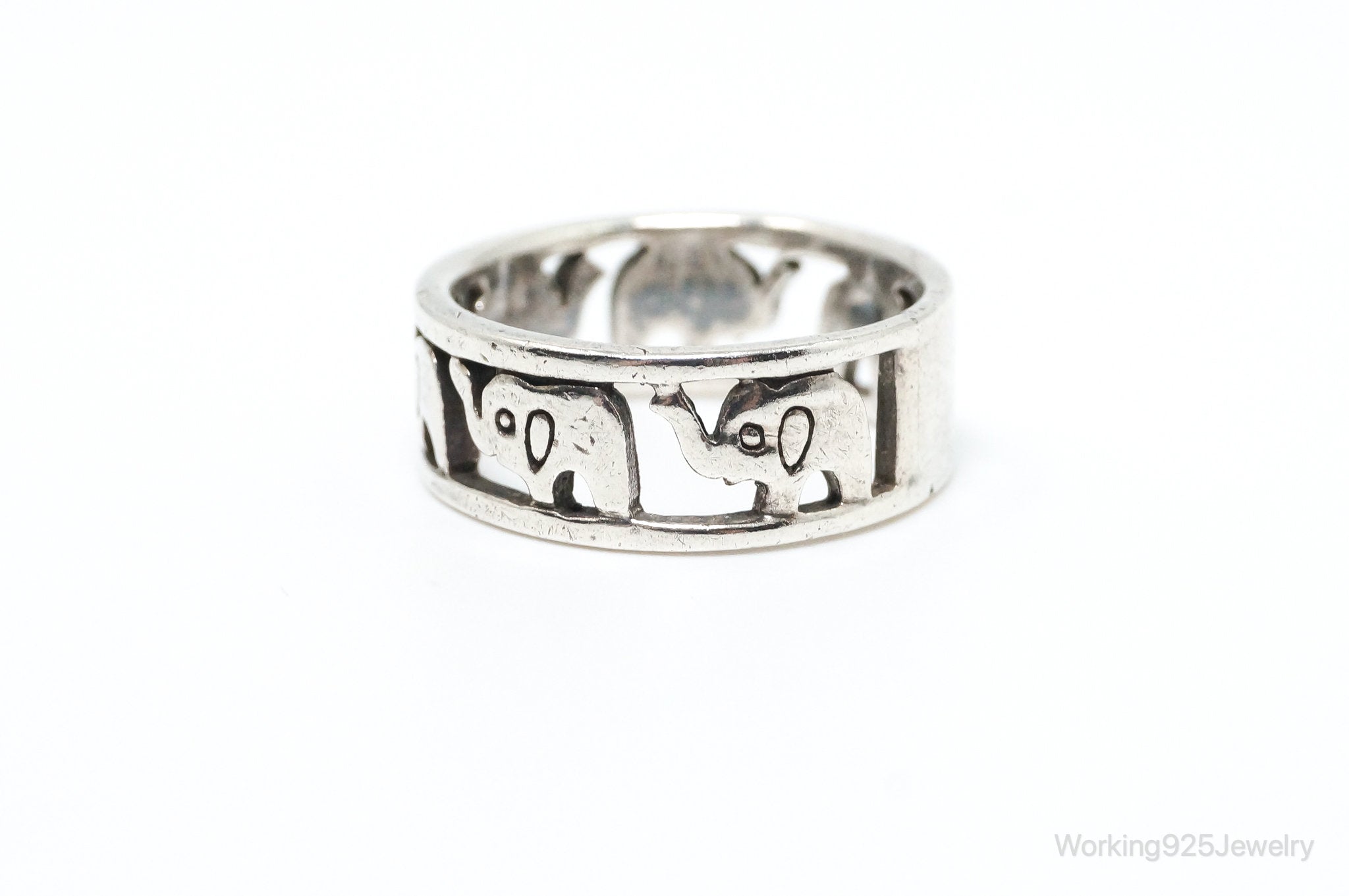 Vintage Elephant Safari Good Luck Sterling Silver Ring - Size 6.25