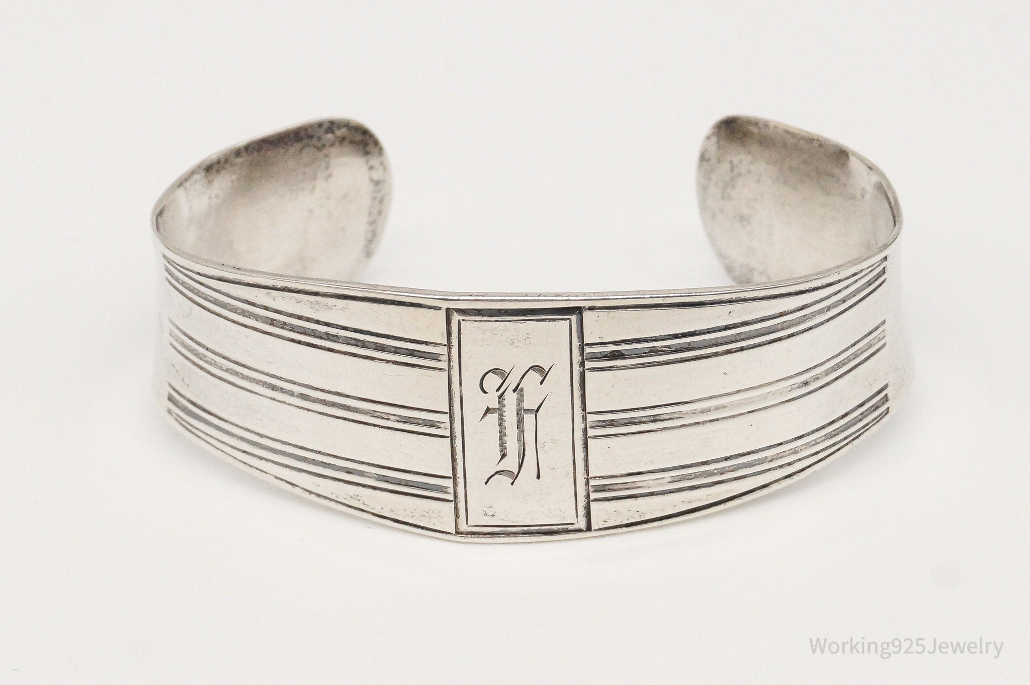 Antique Birmingham Initial Name Plate Sterling Silver Cuff Bracelet