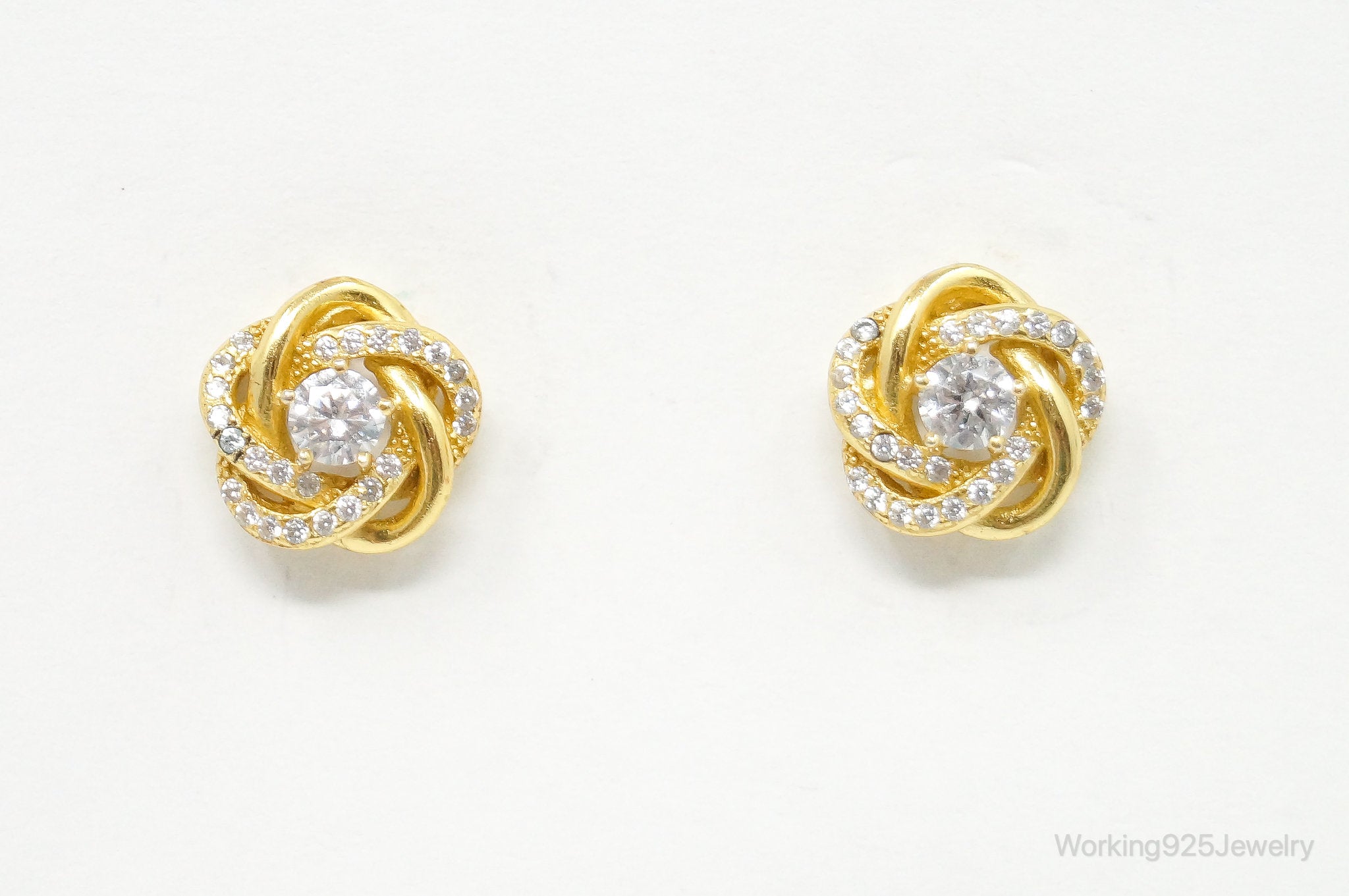 Vintage Cubic Zirconia Gold Vermeil Sterling Silver Earrings