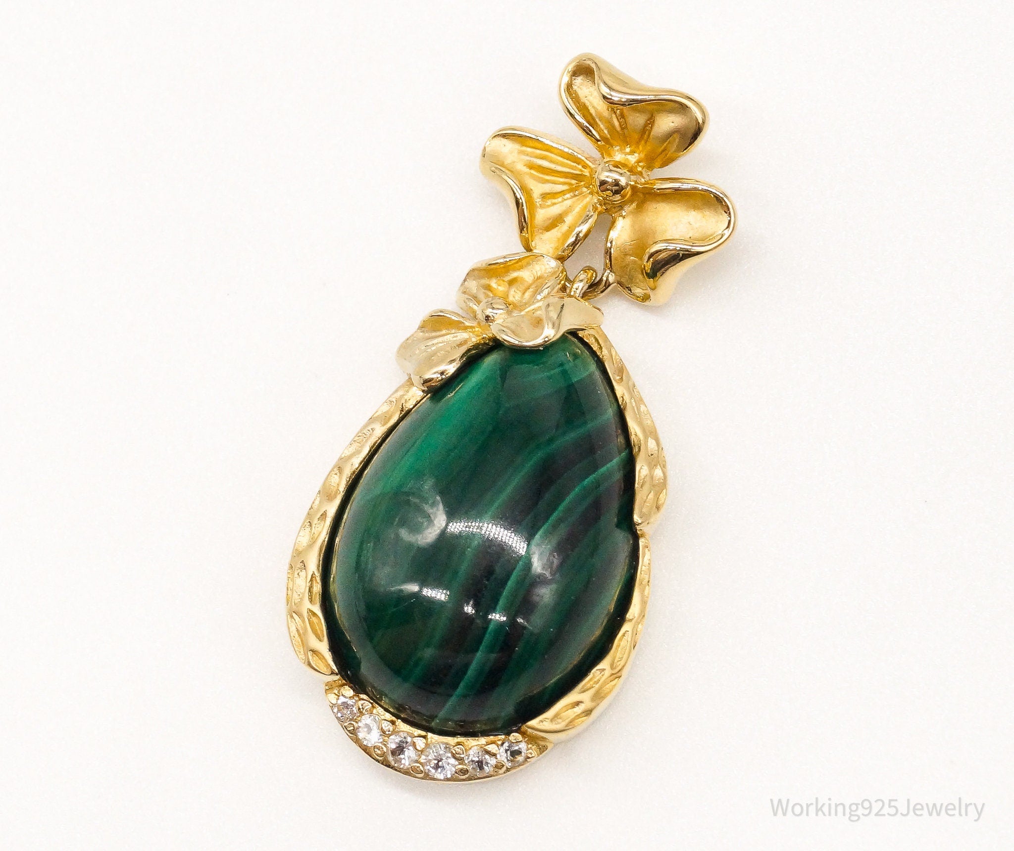 Designer Ross Simons Malachite Cubic Zirconia Gold Over Sterling Silver Pendant