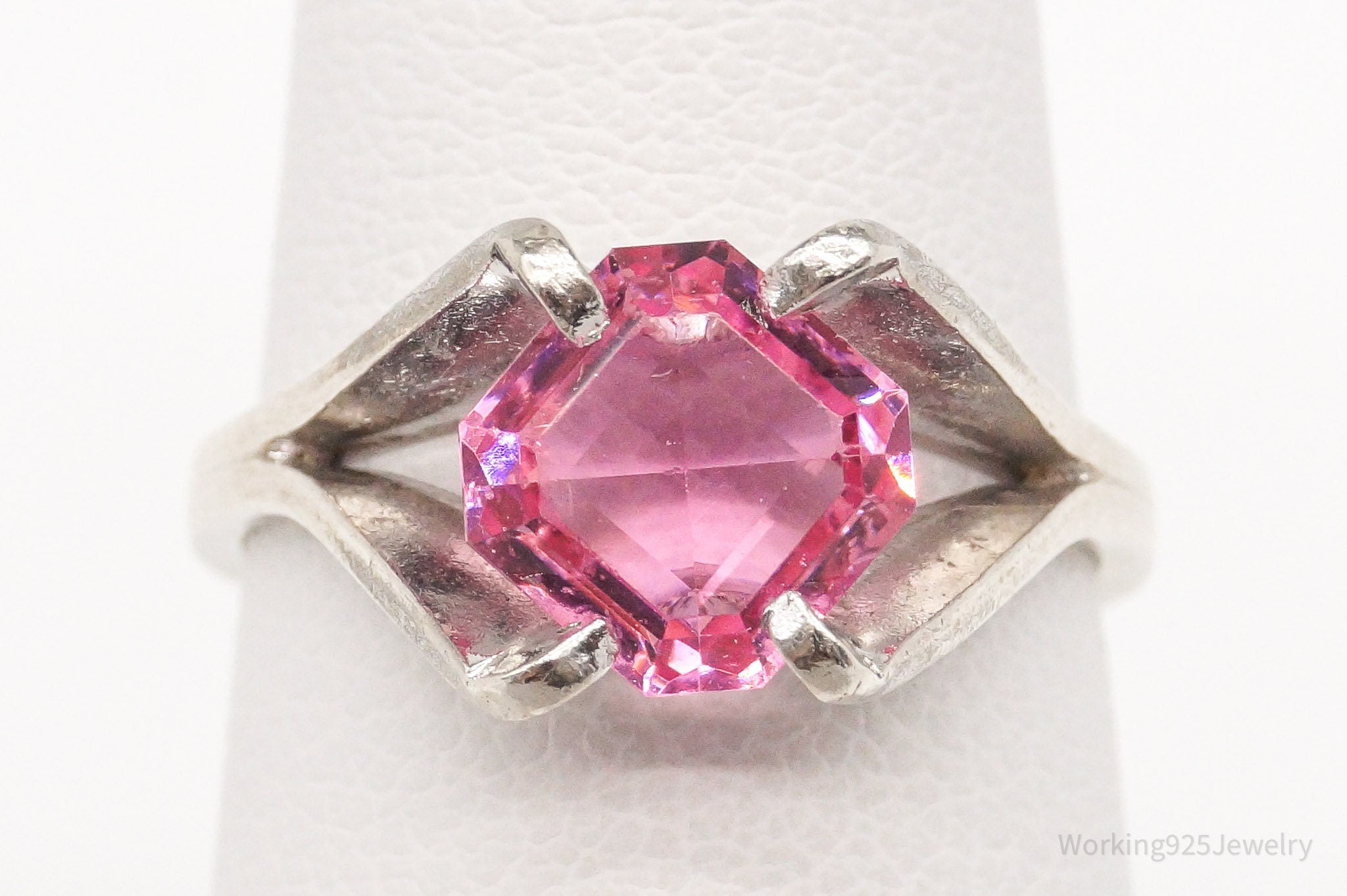 Vintage Designer Espo Pink Cubic Zirconia Sterling Silver Ring - Size 5