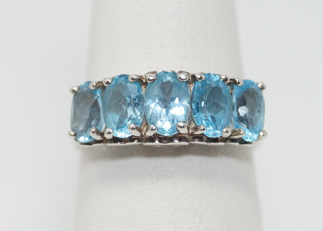 Vintage Designer CNA Blue Topaz Heart Design Sterling Silver Ring - SZ 6.75