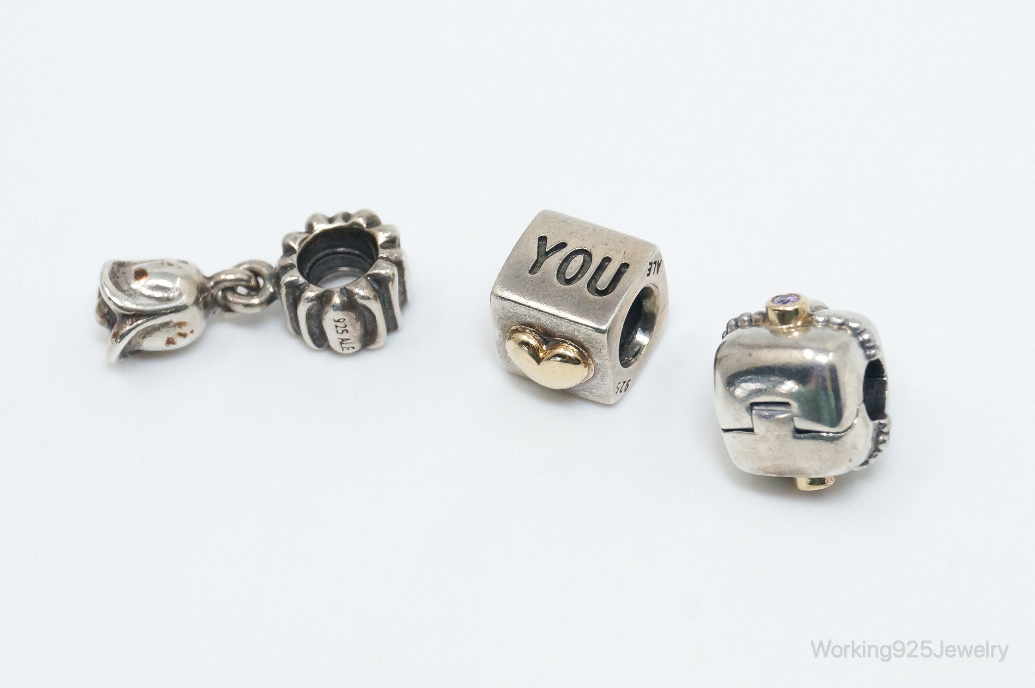 Authentic Designer Pandora ALE Love Charms Sterling Silver & Gold Charm Set