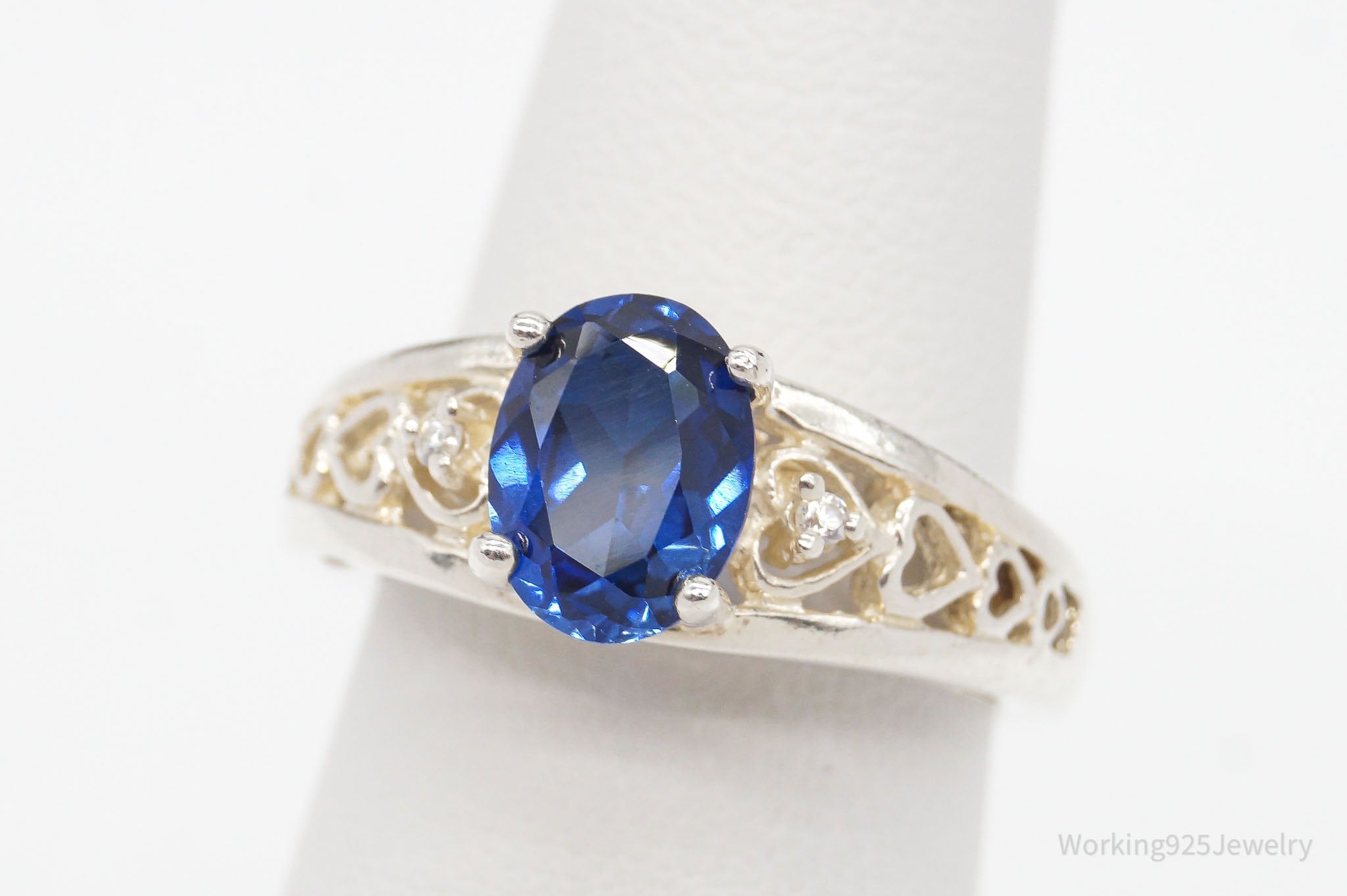 Vintage Designer NV Lab Sapphire Cubic Zirconia Sterling Silver Ring - Size 5