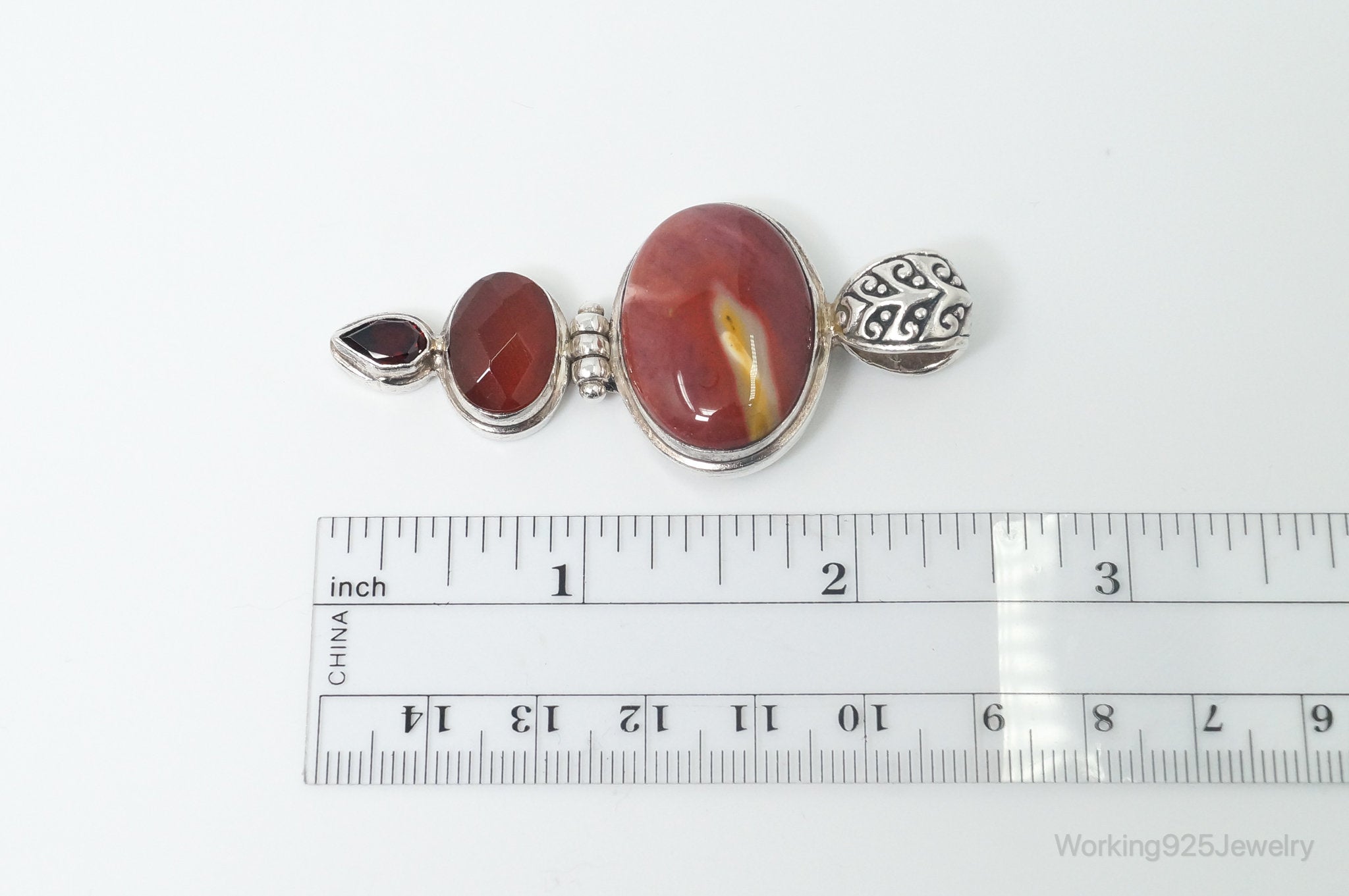 Vintage Designer AF Mookaite Jasper Carnelian Garnet Sterling Silver Pendant