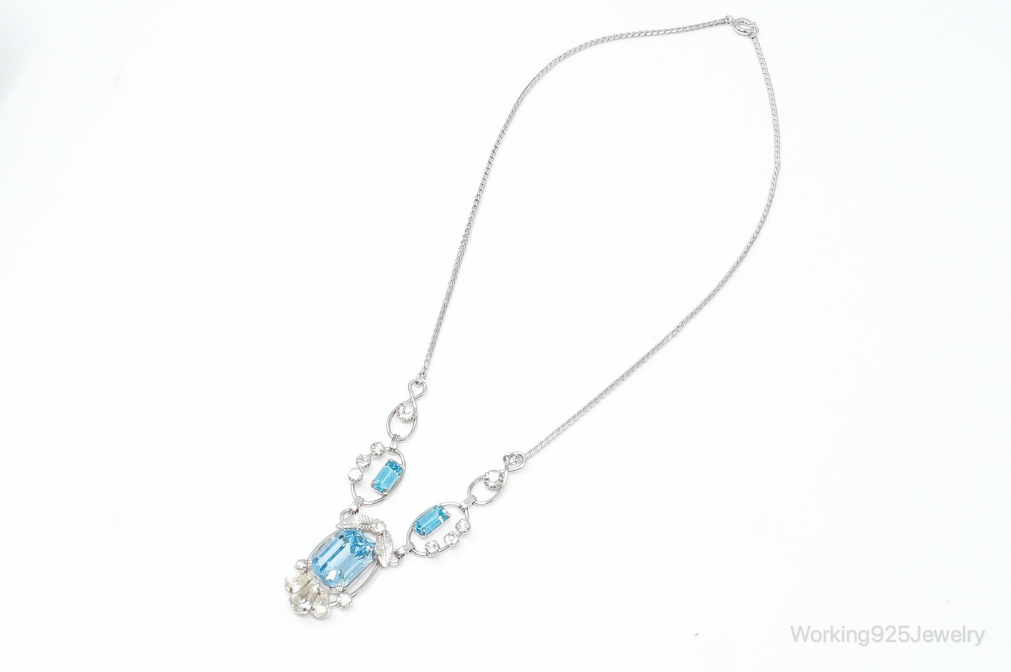 Vintage Designer Van Dell Blue Topaz Cubic Zirconia Sterling Silver Necklace