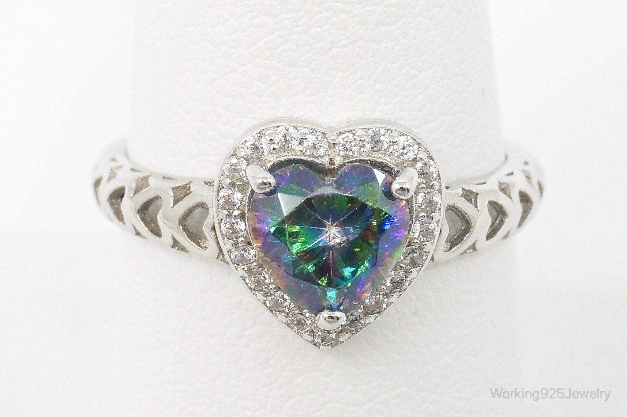 Mystic Topaz Heart Cubic Zirconia Sterling Silver Ring - Size 8