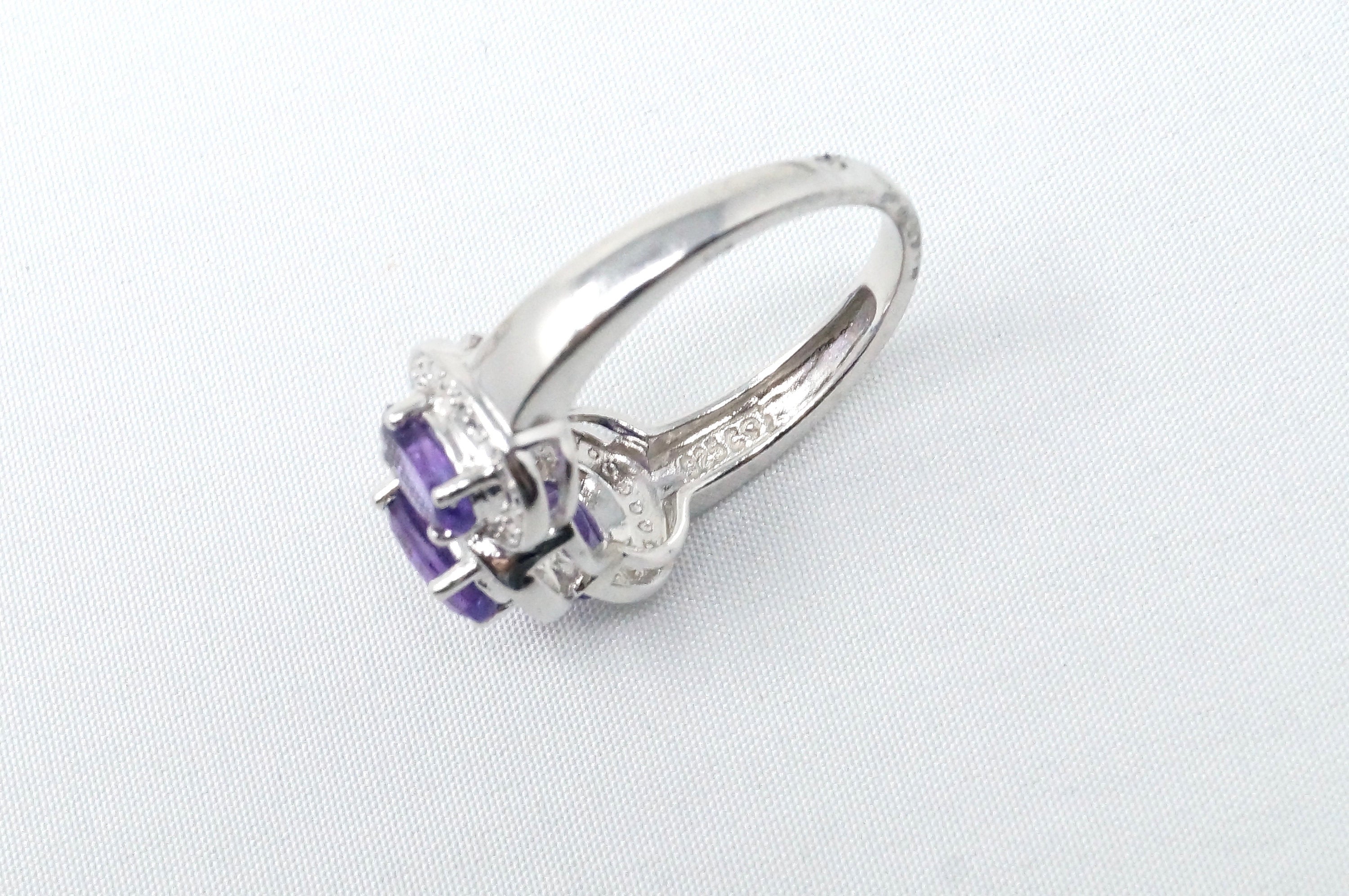 Vintage Art Deco Style Purple Amethyst Sterling Silver Ring - Size 6.75