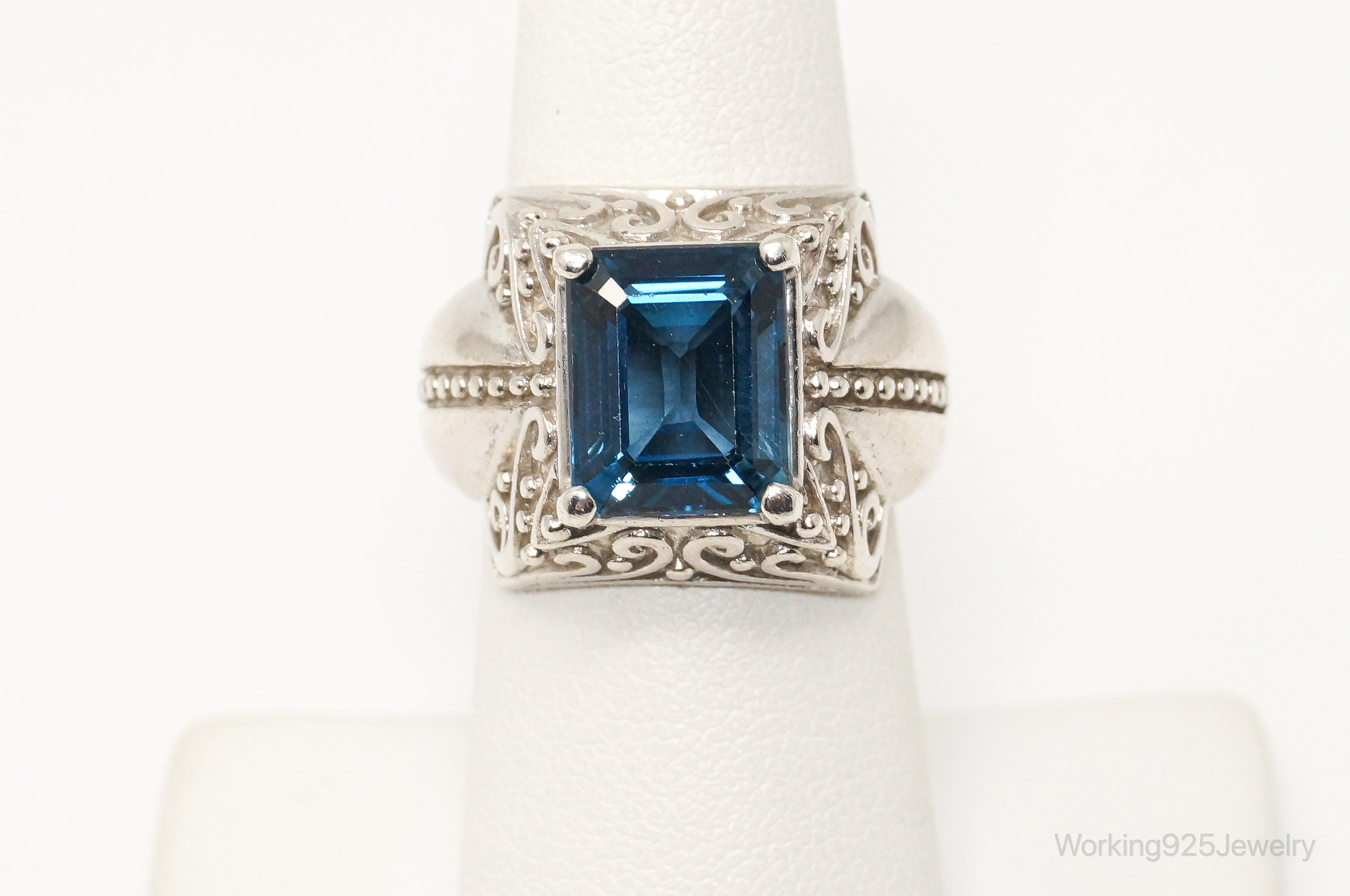 Vintage Designer ISG Large Blue Topaz Sterling Silver Ring - Sz 6.5