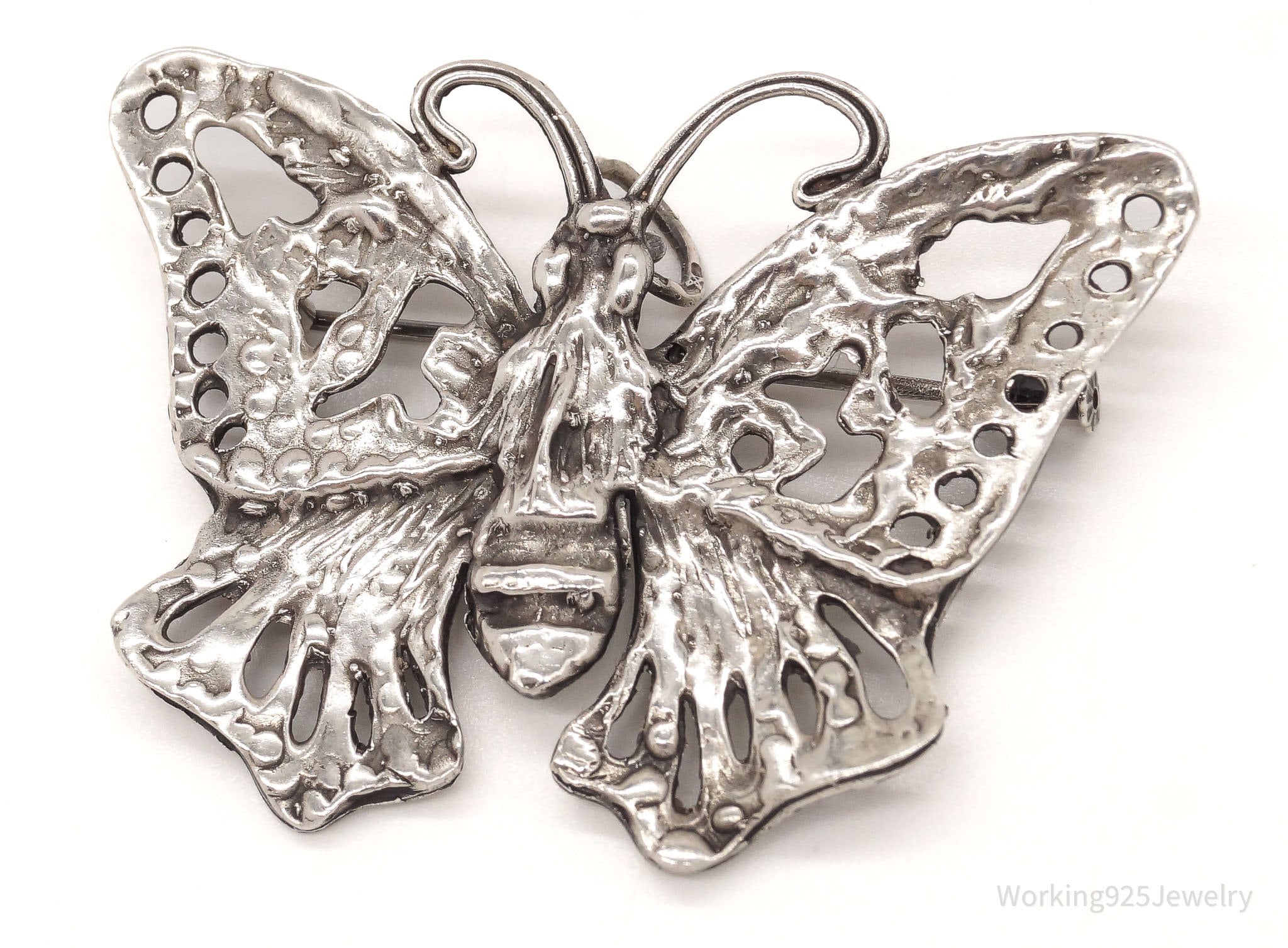 Large Antique Filigree Butterfly Silver Brooch Pin Pendant