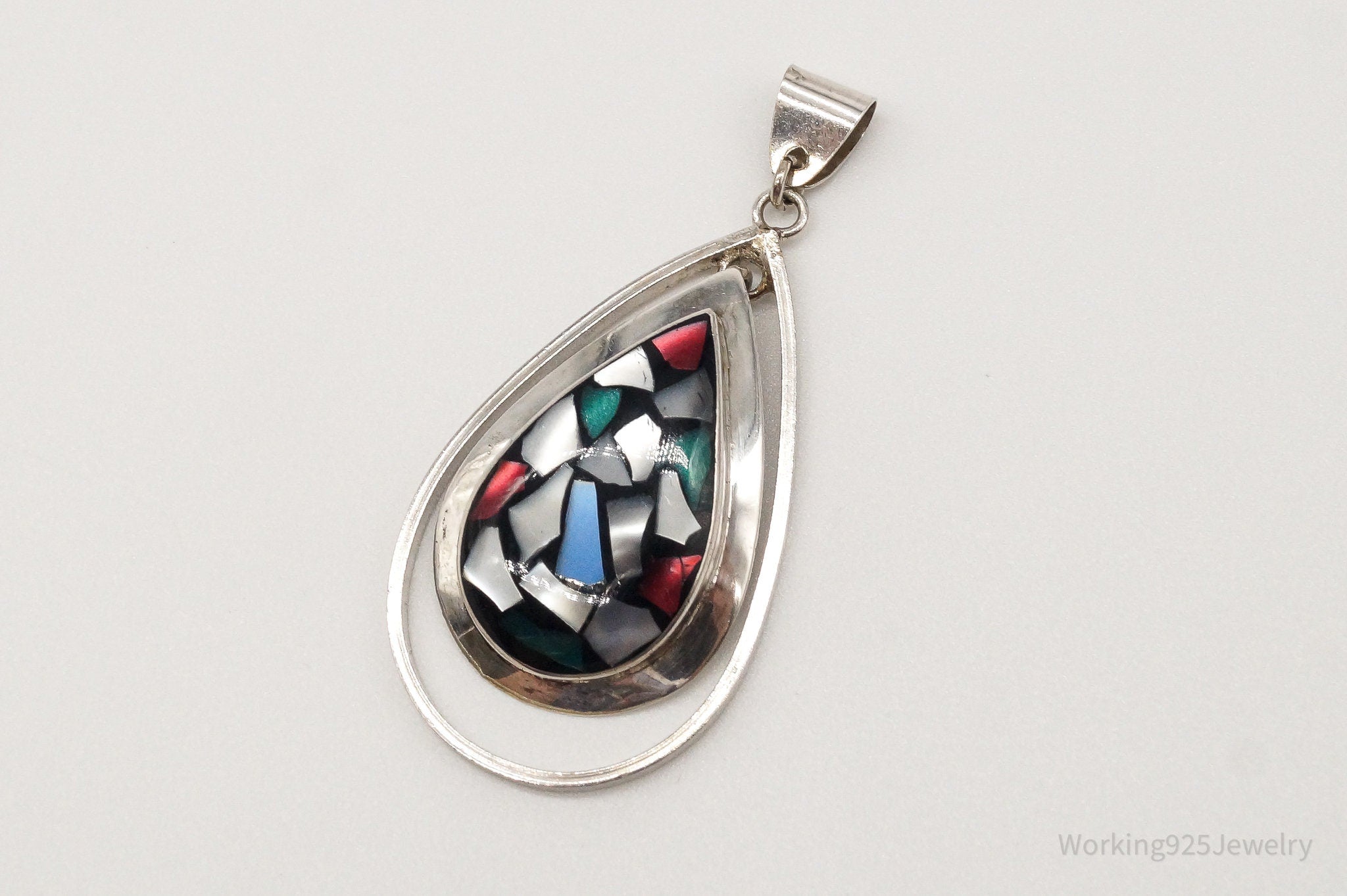 Vintage Israel Paua Abalone Shell Sterling Silver Pendant